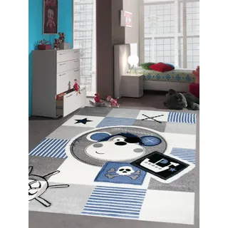 Kinderteppich Spielteppich Teppich Kinderzimmer Babyteppich Pirat Affe in Blau Größe 120x170 cm