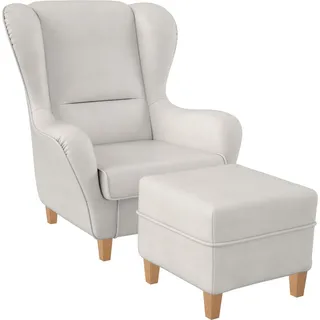 Supellex Sofia Ohrensessel mit Hocker | Design Kunstleder Milano Weiß - Weiß