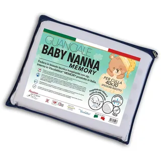 V.I.P. Very Important Pillow Cuscino V.I.P. Kissen Baby Nanna Memory Wiege, Kopfkissen 40 x 30 cm, hergestellt in Italien, Weiß, 1 Unità (Confezione da 1)
