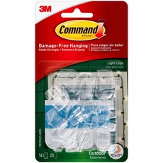 Command Outdoor Light Clips, Damage Free Hanging Outdoor Light Clips with Adhesive Strips, No Tools Wall Clips for Hanging Outdoor Lights and Cables, 16 Clear Clips and 20Command Strips (Pack of 4)