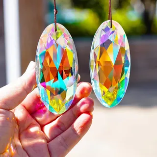 H&D HYALINE & DORA Sonnenfänger, Kristall-Prismen-Anhänger für Fenster, AB-Farbe, Glas-Sonnenfänger-Prismen, hängendes Kristall-Diamantprisma, Sonnenfänger, Ornament, Dekoration, 89 mm, 2 Stück
