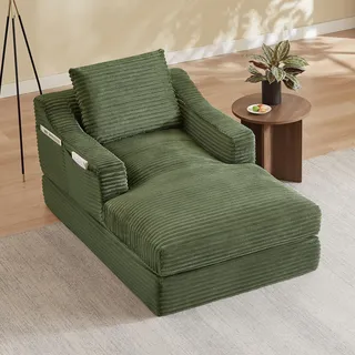 STILVORA Loungesessel aus Cord als großzügiger Einzelsessel, Relaxsessel umwandelbar zum Bett im Doppelschicht-Design, Sessel für Wohnzimmer und Schlafzimmer - Grün