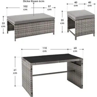 Juskys 2in1 Polyrattan Gartenmöbel Jamaika 4-tlg. grau