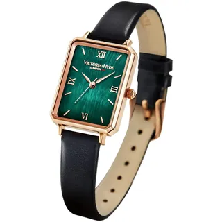 VICTORIA HYDE Rechteck Damenuhr Grün Dial Analog Quarz Armbanduhr mit Lederarmband (Grün Schwarz)