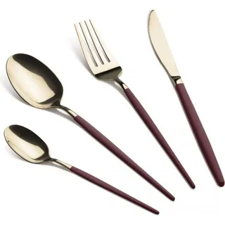 Berlinger Haus Besteck-Set 24-teilig aus Edelstahl mit Champagner PVD-Beschichtung, elegantes Design, inkl. Messer, Gabeln, Löffel, Geschenkbox - Gold, Dunkelrot