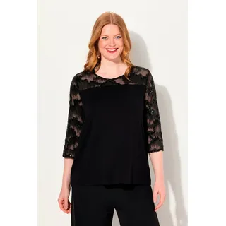 Ulla Popken T-Shirt Shirtbluse Stickerei Pailletten Rundhals 3/4-Arm schwarz 50/52