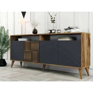 Dmora - Konsolentisch Virgo, Wohnzimmer-Sideboard, niedriger TV-Schrank, ausgestatteter Wandsockel, 180 x 35 h79 cm, Walnuss und Anthrazit