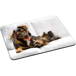 PEDEA Gaming und Office Mauspad - 220 x 180 mm - mit vernähten Rändern und rutschfester Unterseite, Cat and Dog