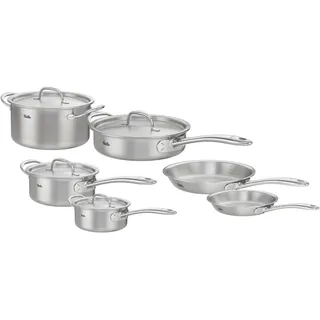 Fissler Topf-Set "Fissler M5 Pro-Ply, Edelstahl-Topfset (10-teilig)" Set, 10-teilig: 2 Bratpfannen, Kochtopf, Sauteuse und Stielkasserollen, 10 tlg. Edelstahl 18/10, silberfarben