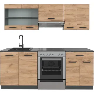 Vicco Küchenzeile R-Line, 200 cm , AP Anthrazit, Goldkraft Eiche/Anthrazit/Anthrazit