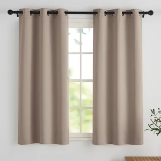 PONY DANCE Scheibengardinen Wohnzimmer Ösenschal 2er Set Verdunkelungsvorhang Kurz Fenstervorhänge für Küche/Badezimmer Blickdichte Gardinen mit Ösen, H 150 x B 90 cm, Taupe