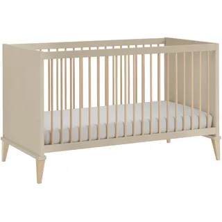 Babybett PAIDI "JONTE 70x140cm in Beige, umbaubares Kinderbett mit Massivholz", cashmere, beige, B:76cm H:88cm L:148cm, Holz teilmassiv, Babybetten, Babybett, Gitterbett 4-fach höhenverstellbar, entnehmbare Sprossen, Juniorbett