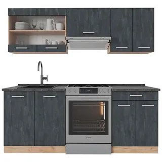 Vicco Küchenzeile R-Line 200 cm Grau Schwarz