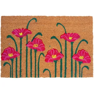 Relaxdays Fußmatte Kokos, Mohn, 60x40 cm, rutschfest, wetterfest, Fußabstreifer innen & außen, Türvorleger, Mehrfarbig