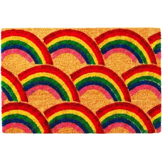 Relaxdays Fußmatte Kokos 60x40, Türvorleger Regenbogen, Mehrfarbig | rutschfest, wetterfest, Fußabstreifer innen & außen