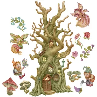 Tulup Aufkleber 130x172 cm Waldwesen Feen , Grün , Kunststoff , 130x172x0.1 cm , Tapeten & Wandverkleidungen, Wandtattoos & Sticker, Wandtattoos