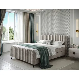 Mid.you Boxbett , Braun , Holz, Textil, Holzwerkstoff , H3 , Höhe ca. 27 cm , 140x200 cm , Bettkasten, gepolstertes Kopfteil, Stoffauswahl, Topper durchgehend, in verschiedenen Größen erhältlich , Holzmöbel, Holzbetten, Boxspringbetten Holz