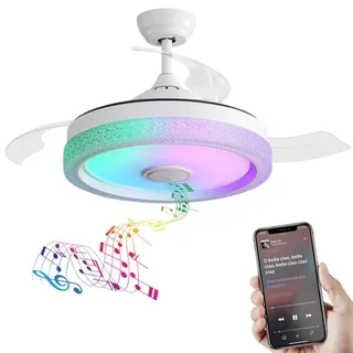 Bexevue Deckenventilator 42" mit RGB LED Dimmbar & Bluetooth Lautsprecher , Weiß , Kunststoff , LED integrated , 107x47x107 cm , Lampen & Leuchten, Innenbeleuchtung, Deckenleuchten, Deckenleuchten