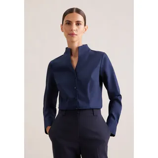 Klassische Bluse SEIDENSTICKER, Damen, Gr. 4XL48, blau (dunkelblau), 100% Baumwolle, unifarben, slim fit, ohne Ausschnitt, Blusen Klassische Bluse, 1/1 Stehkragen Uni, Topseller