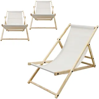 ECD-Germany Strandliege 3er Set Beige , Holz , 57.5x83x100 cm , Gartenmöbel, Gartenliegen
