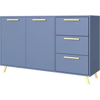 Albello Kommode Blame Kommode für das Schlafzimmer Kommode für das Wohnzimmer Blau Himmelblau goldene Griffe 140x41x86 cm - Blau, Gold