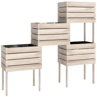 Outsunny Hochbeet Pflanzkasten aus Holz, 4 Kombinationsmodi, für Garten und Balkon, Naturholz , Fichtefarben , Holz, Kunststoff , 30x60x50 cm , Gartenzubehör, Hochbeete