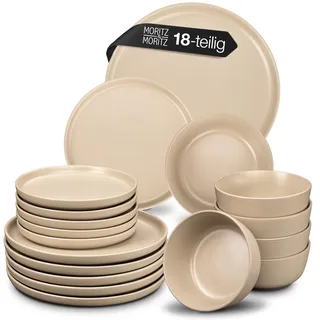 Moritz & Moritz NORDIC Geschirrset 6 Personen 18-teilig Taupe - Elegantes Teller Set aus hochwertigem Steinzeug - Geschirr Set aus 6x Dinnerteller, 6x Dessertteller, 6x Suppenteller