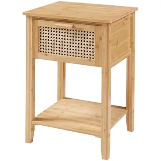 [en.casa] Nachtschrank Leirfjord , Naturfarben , Holz , Bambus , 40x60x35 cm , Schlafzimmer, Nachtkästchen