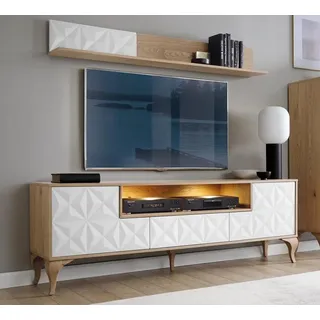 s Set TV-Lowboard Wohnzimmer Wandregal Medienmöbel Komplett - Braun