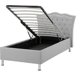 Beliani Polsterbett 90 x 200 cm Grau Leinenoptik Stoffbett Mit Bettkasten Hochklappbar Elegant Romantisch - Grau,