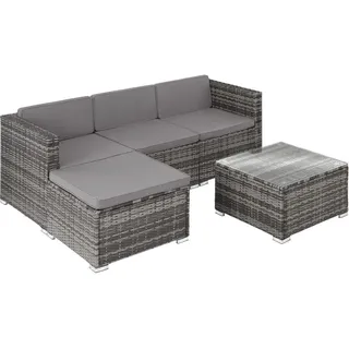 tectake Rattanlounge Lignano, variabel aufstellbar, grau , Grau , Kunststoff , Organisch , Gartenmöbel, Gartengarnituren, Gartenmöbel-Sets