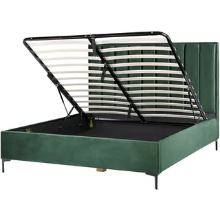 Beliani Polsterbett Dunkelgrün Samtstoff Gesteppt mit Hohem Kopfteil Bettkasten Lattenrost 180x200 cm