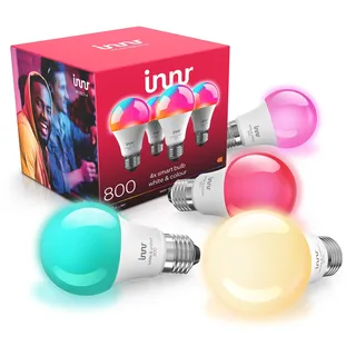 innr Zigbee E27 Smart Lampe, Funktioniert mit Hue* und Alexa (Bridge Erforderlich), White & Colour, 16 Million Farben, Smart Glühbirne E27, Alexa Lampe, 880 Lumen, 4 Stück