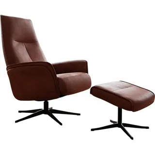 KAWOLA Relaxsessel JOSIANE Drehsessel Lederfaserstoff cognac mit Hocker - Hellbraun