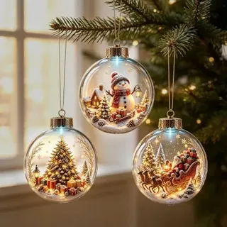 3er Weihnachtskugeln Beleuchtet, Acryl Weihnachtsdeko Kugeln mit Licht (B) | 8cm LED Christbaumkugeln Weihnachtsbaum Deko Baumkugeln Weihnachten Baumschmuck Weihnachts Kugel mit Mini Weihnachtsszenen