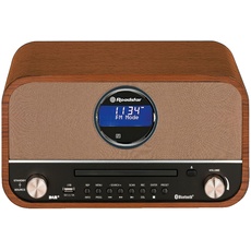 Roadstar DAB Nostalgie Retro-Radio mit Bluetooth und CD / MP3 Player im Holzgehäuse mit Weck-Funktion (USB, AUX-In, RDS), 15 Watt RMS, braun