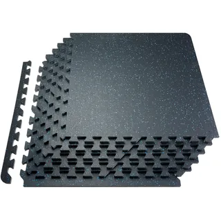 Vevor Bodenmatten 12 STK. Gummioberfläche & Eva-Schaum, 61 x 61 cm Trainingsmatten mit 48 Quadratfuß Abdeckung, ineinandergreifende Gymnastikmatten für Fitnessstudio Garage, Schwarz & Blau