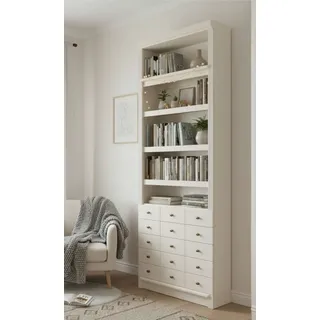 Bücherregal HOME AFFAIRE "Soeren Regal mit 5 breiten Schubkästen in geteilter Optik", cremeweiß, B:80cm H:220cm T:29cm, Massivholz, Regale, Bücherregal, T/H: 80/29/220 cm, Kiefer FSC-zertifiziert, elegante Metallgriffe