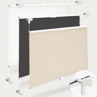 Plissee ohne Bohren Plissees Klemmfix 65 x 130 cm (BxH) Beige HOHE QUALITÄT - LANGLEBIG Easyfix klemmträger Plissee Tür & Fenster