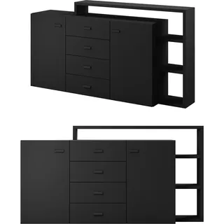 Sideboard mit Regal BEXLEY-83 in schwarz matt, B/H/T: ca. 180/98/37 cm - Schwarz
