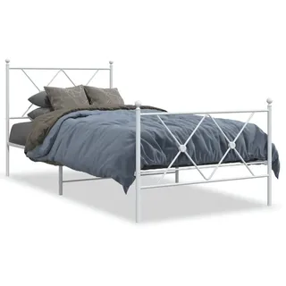 vidaXL Bettgestell mit Kopf- und Fußteil Metall Weiß 90x200 cm