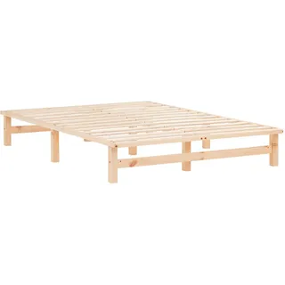 Homestyle4u Palettenbett Holzbett 140x200 cm Massivholzbett Palettenmöbel Bett Holzbett Futonbett - Naturbelassen