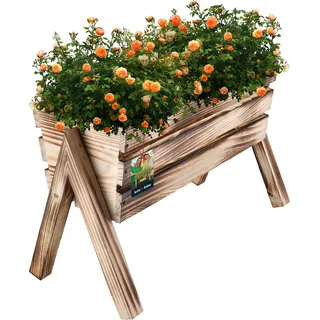 KOTARBAU® Blumenkasten auf Beinen 40,5 x 18 x 28,5 cm geflammtes Holz Kräuter Hochbeet Balkon Holz Pflanzkasten Hochbeet für Terrasse und Balkon Gemüsebeet Hochbeete