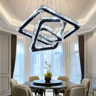 diisunbihuo 48W LED Moderne Kristall Kronleuchter Edelstahl Pendelleuchte Deckenleuchte Schlafzimmer Lüster Warmweiß Kaltweiß (Kaltweiß)