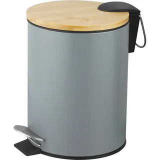 Amig – Kosmetikeimer mit Pedal 3L Naturline – Grau und Bambus – Hygienische Öffnung – Ø16,8 x 23 cm – Lackierter Edelstahl – Runder Badeimer Mülleimer mit Deckel