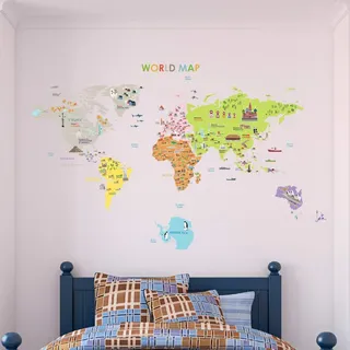 Ambiance Sticker Wandaufkleber-Dekorationsklebstoffe WORD MAP Riesige Weltkarte Wandtattoo für Baby, Kinderzimmer und Wohnzimmer - H70 x L50 cm