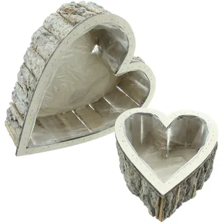 FRANK FLECHTWAREN Pflanzkorb in Herzform, Pflanzherz Rindenstücke, Pflanztopf im 2er Set 18 x 20 x 9 cm, 26 x 31 x 11 cm