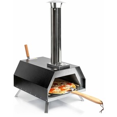 InnovaGoods® Pellet-Pizzaofen mit Zubehör, Pizzaofen mit Steinsockel Ø 0cm max. Schnelles Garen bis zu 500oC und 30x30cm Pizzaschale. Inklusive Schornstein und Tragetasche.