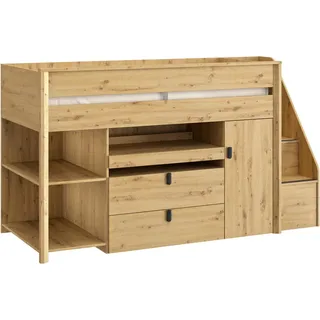 Mid.you Hochbett , Eiche Artisan , Holzwerkstoff , Holzoptik , seitenverkehrt montierbar , 90x200 cm , Baby & Kindermöbel, Kinder- & Jugendzimmer, Kinderbetten, Hochbetten