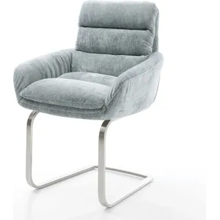 DELIFE Freischwinger Abelia-Flex mit Armlehnen Chenille Pastellblau Freischwinger flach Edelstahl - Blau